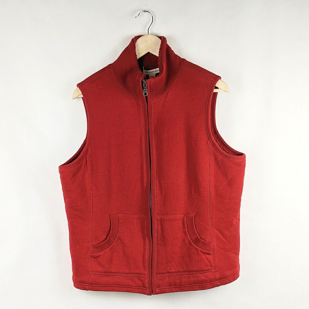 Coldwater Creek Red Fleece Zip-up Sleeveless Vest - Picture 1 of 4